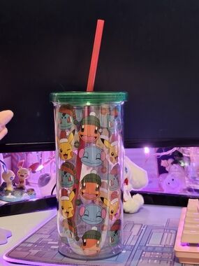 Pokemon Holiday Characters Double Wall Tumbler with Straw - Green Lid